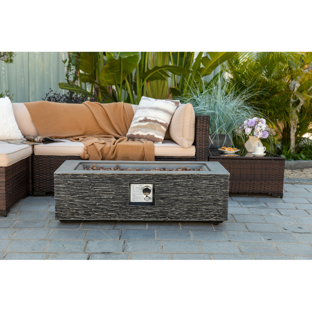 Teamson Home Grey Rectangle Faux Stone Outdoor Gas Fire Pit 106cm Image 2