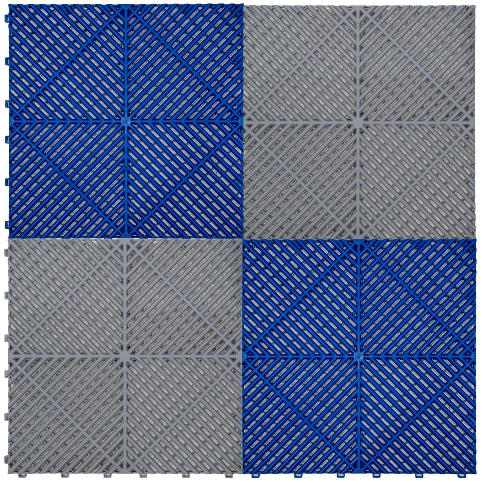 MonsterShop 60 Grey and 60 Blue Vented Garage Floor Tiles with Edges and 14 Hexagon LED Light Image 4