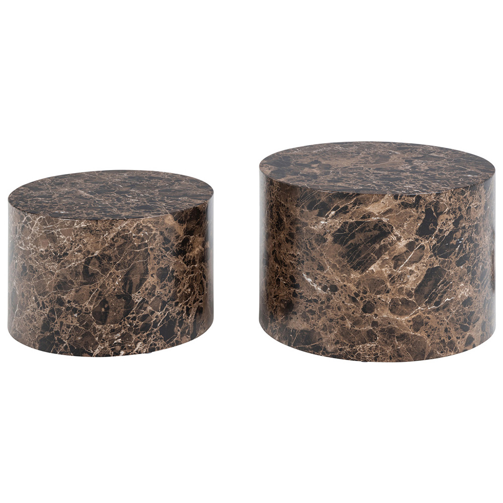 Florence Dice Brown Marble and Delhi Rough Paper Effect Round Coffee Table Set of 2 Image 3