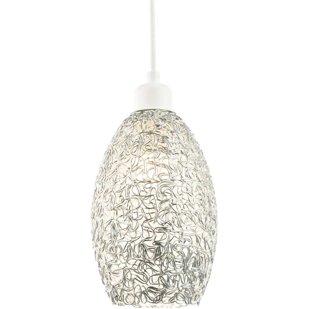 Happy Homewares Industrial Twisted Wire Mesh Metal Shiny Silver Pendant Shade Image 7