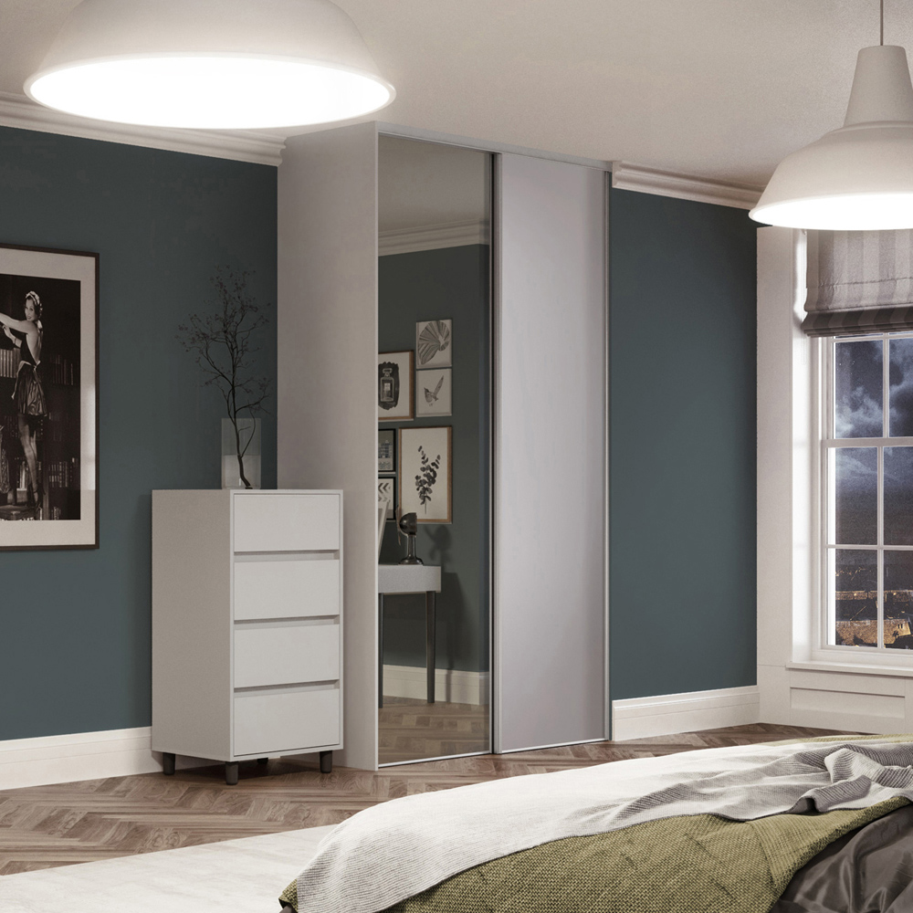 Spacepro Classic 2 Door Dove Grey Frame Sliding Wardrobe Kit with Single Panel Single Mirror 1489mm Image 2