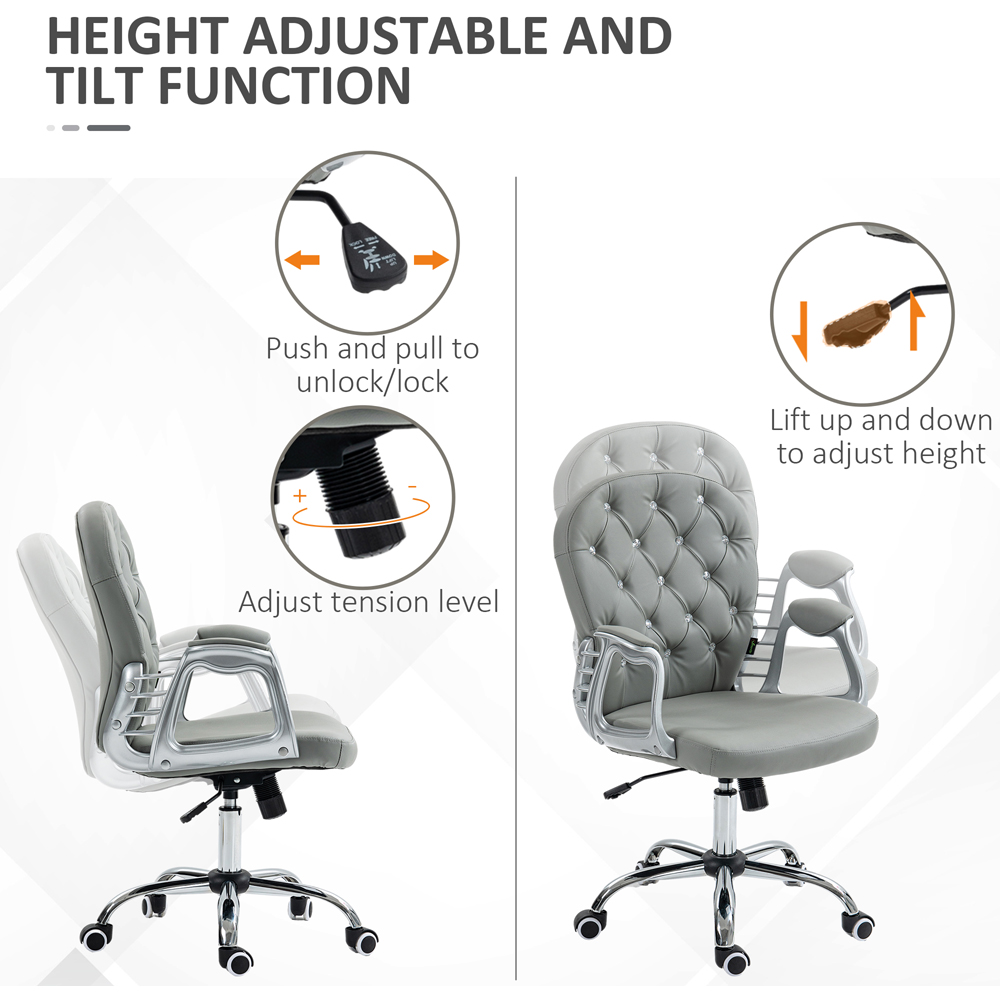 Portland Grey PU Diamante Padded Swivel Office Chair Image 6