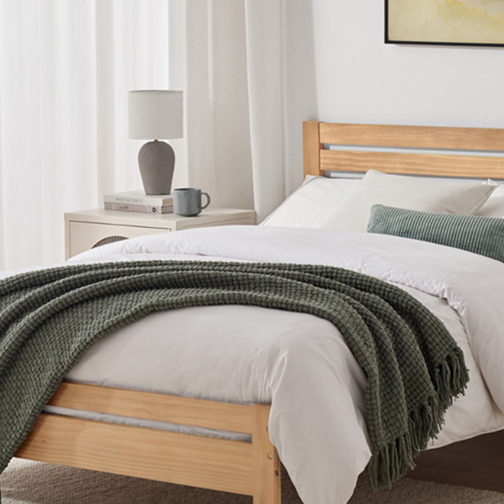 Furniturebox Cadhla Double Oak Stain Solid Pine Bed Frame Image 2