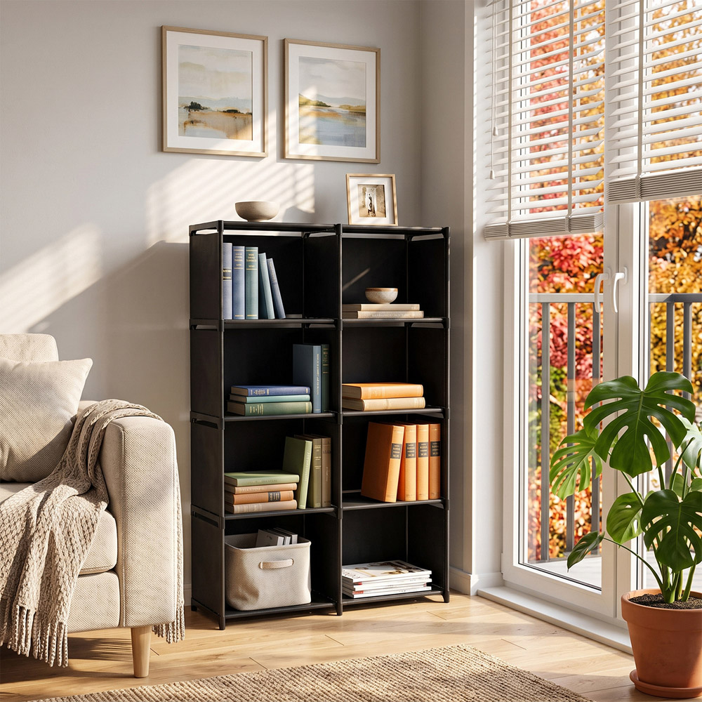 Living and Home 4-Tier Black Double Row Storage Shelf with Metal Frame Image 2