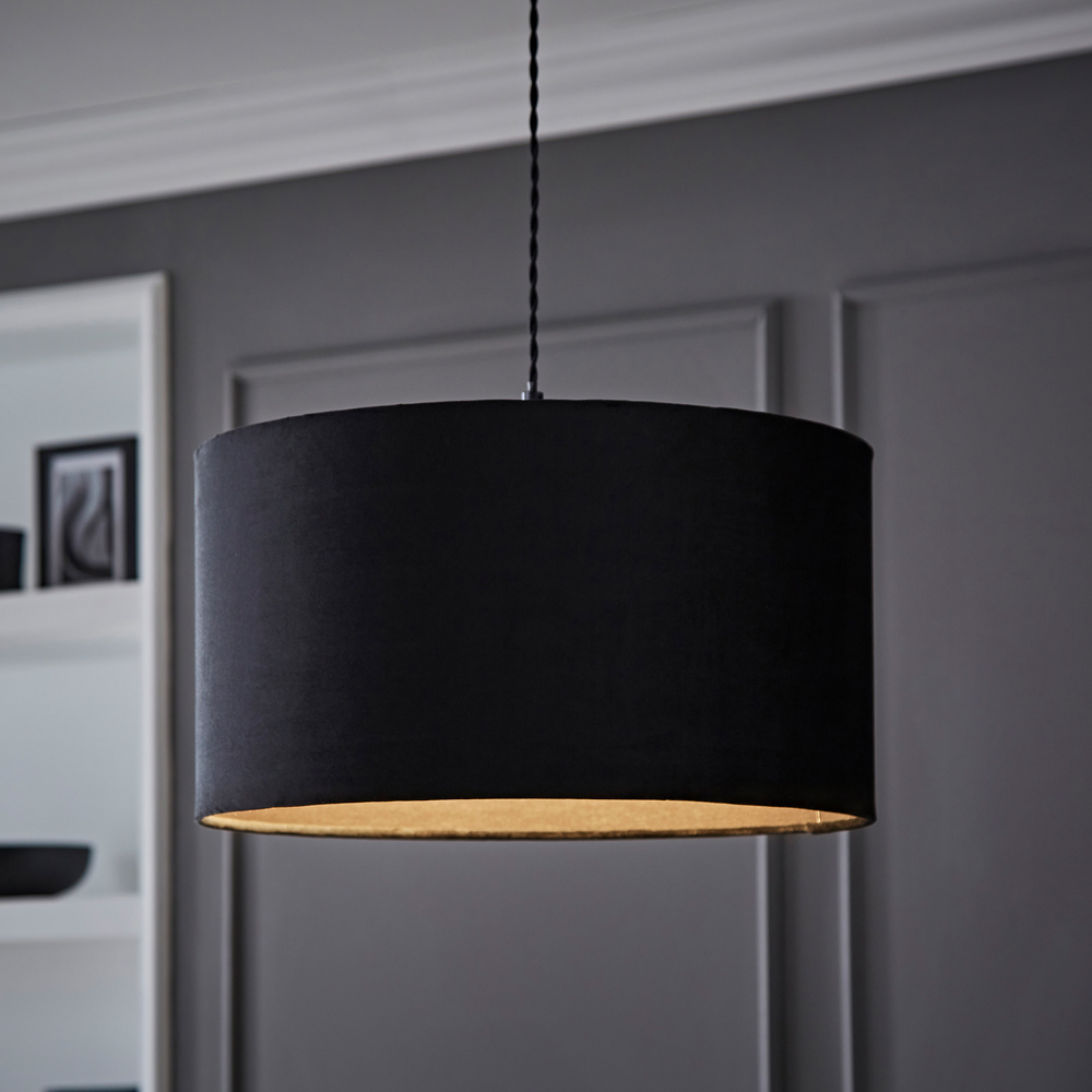 ValueLights Reni Black Velvet Large Ceiling Drum Lamp Shade Image 2