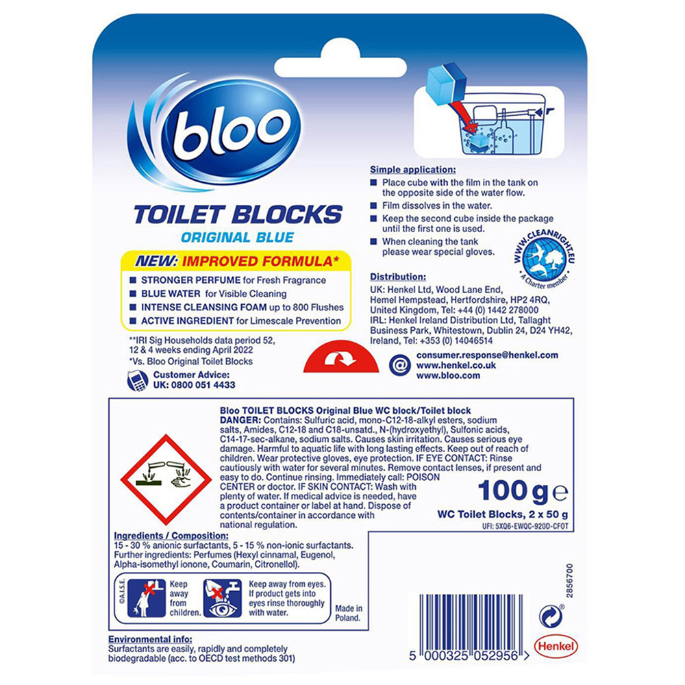 Bloo Clean+ Fresh 2 in 1 Original Blue Foam Toilet Rim Block 7 Pack Image 3