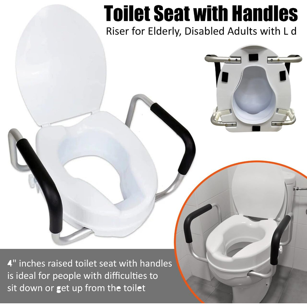 ATEK 4 inch Raised Toilet Seat with Handle and Lid Image 3