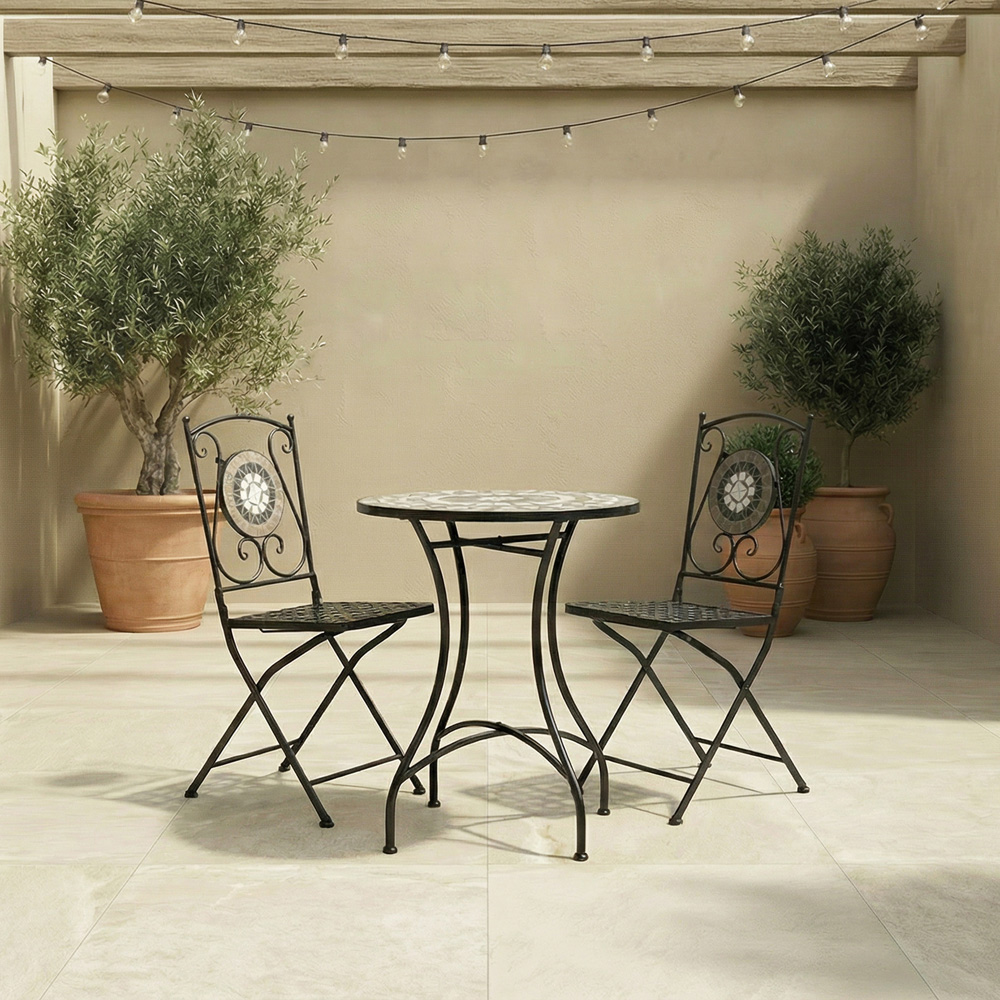 Charles Bentley 2 Seater Bistro Set Mosaic Black and Grey Image 8