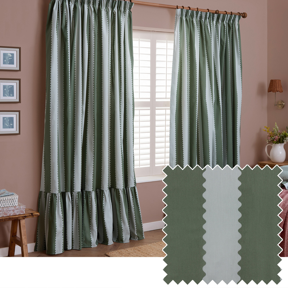 Furn Birdie Bay Green and Mist Stripe Cotton Fully Lined Pencil Pleat Curtains 229 x 229cm Image 2