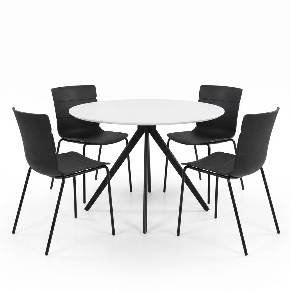 Core Products Aspen Bali 4 Seater Plastic Round Dining Set White and Black Image 2