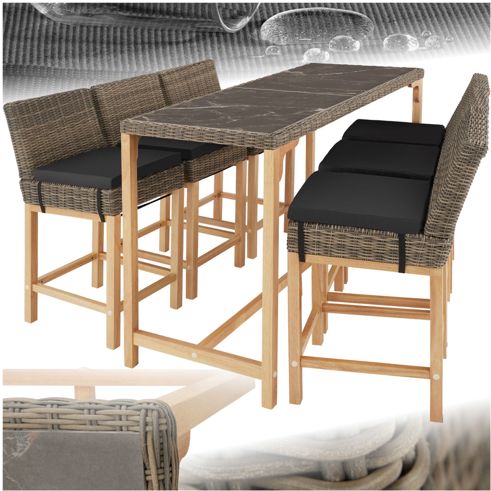 tectake Lovas Latina 6 Seater Poly Rattan Garden Bar Dining Table Nature Image 2