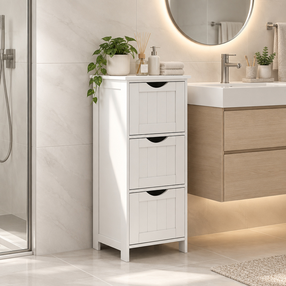 Modcraft 3 Drawer White Compact Bathroom Cabinet Image 3