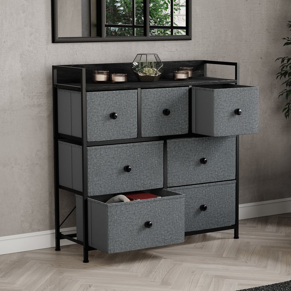 Vida Designs Chorley 7 Drawer Grey and Black Fabric Chest of Drawer Image 4