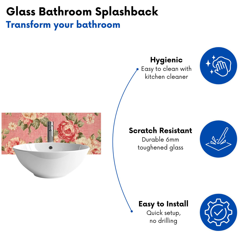 Warren Reed Designer Vintage Pink Textured Roses Glass Bathroom Splashback 25 x 60cm Image 4