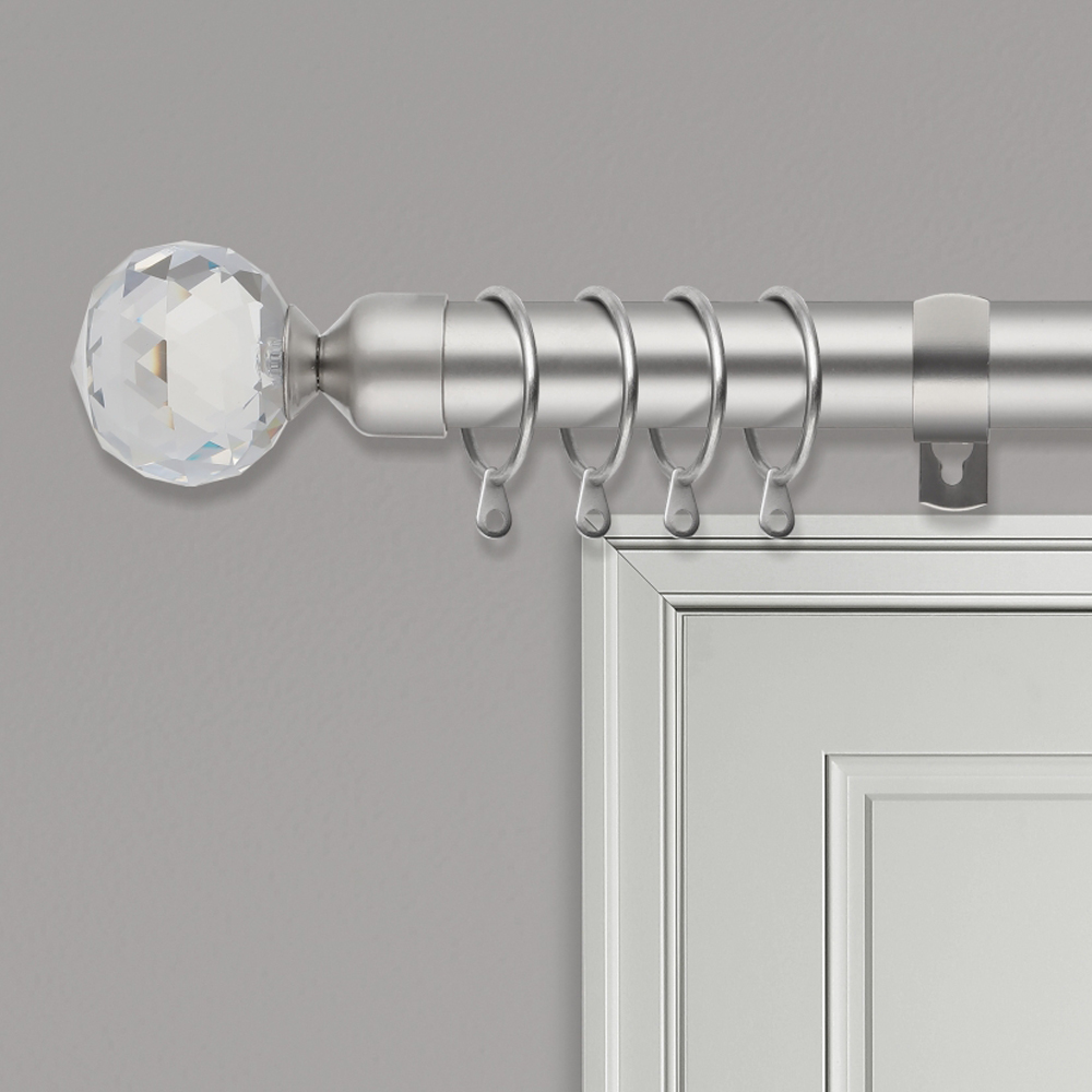 Home Treats 40 to 218cm Extendable Satin Nickel Metal Crystal Curtain Pole Image 2