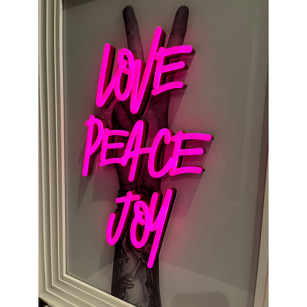 Splashbax Love Peace Joy White Premium Gallery Frame LED Neon Wall Art Image 3