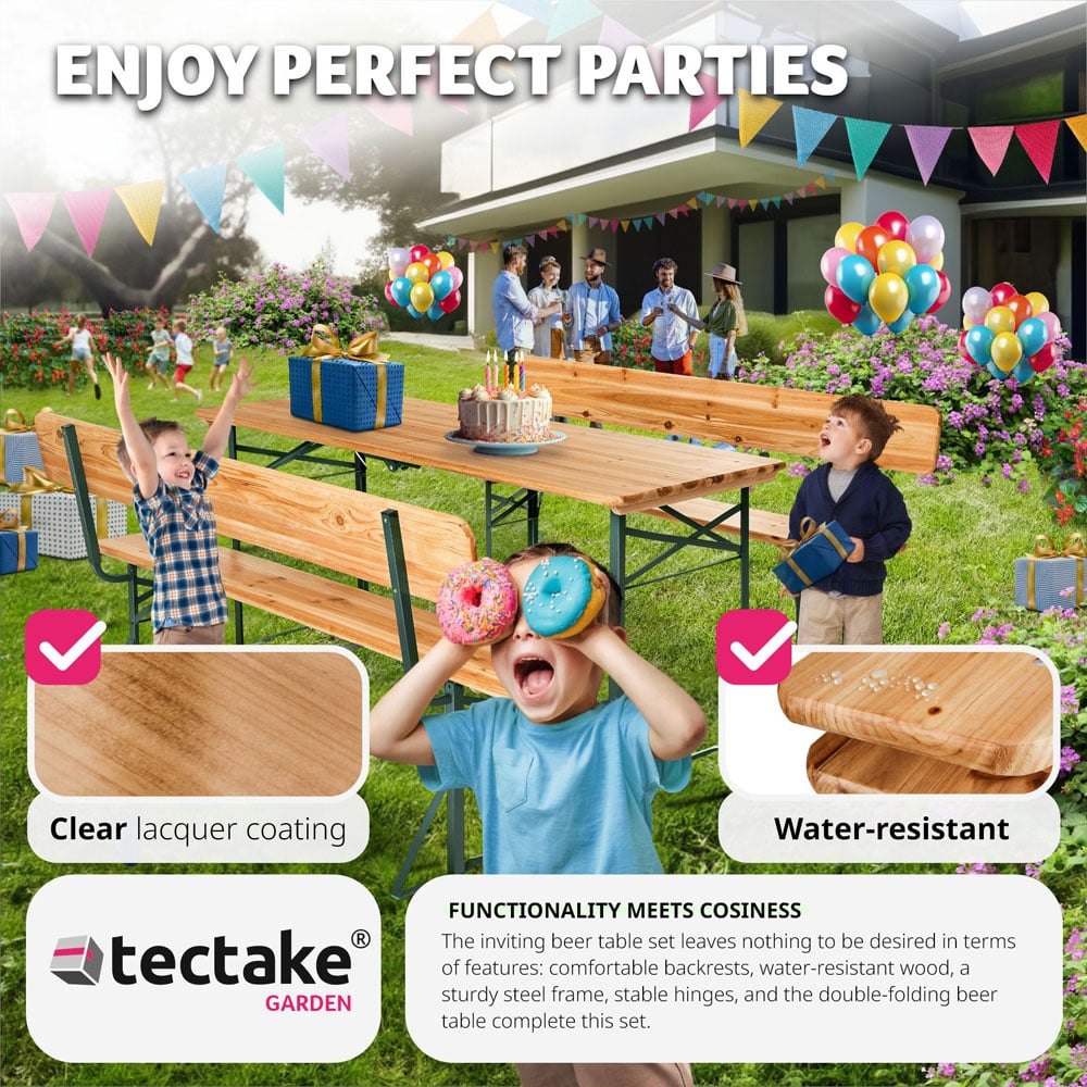 tectake 8 Seater Folding Dining Table with Bench Set Brown Image 7