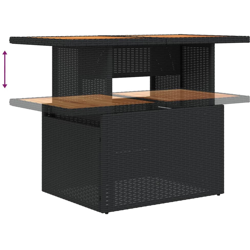 Walplus 2 Seater Black Poly Rattan Liftable Acacia Wood Top Convertible Garden Dining Table Image 8