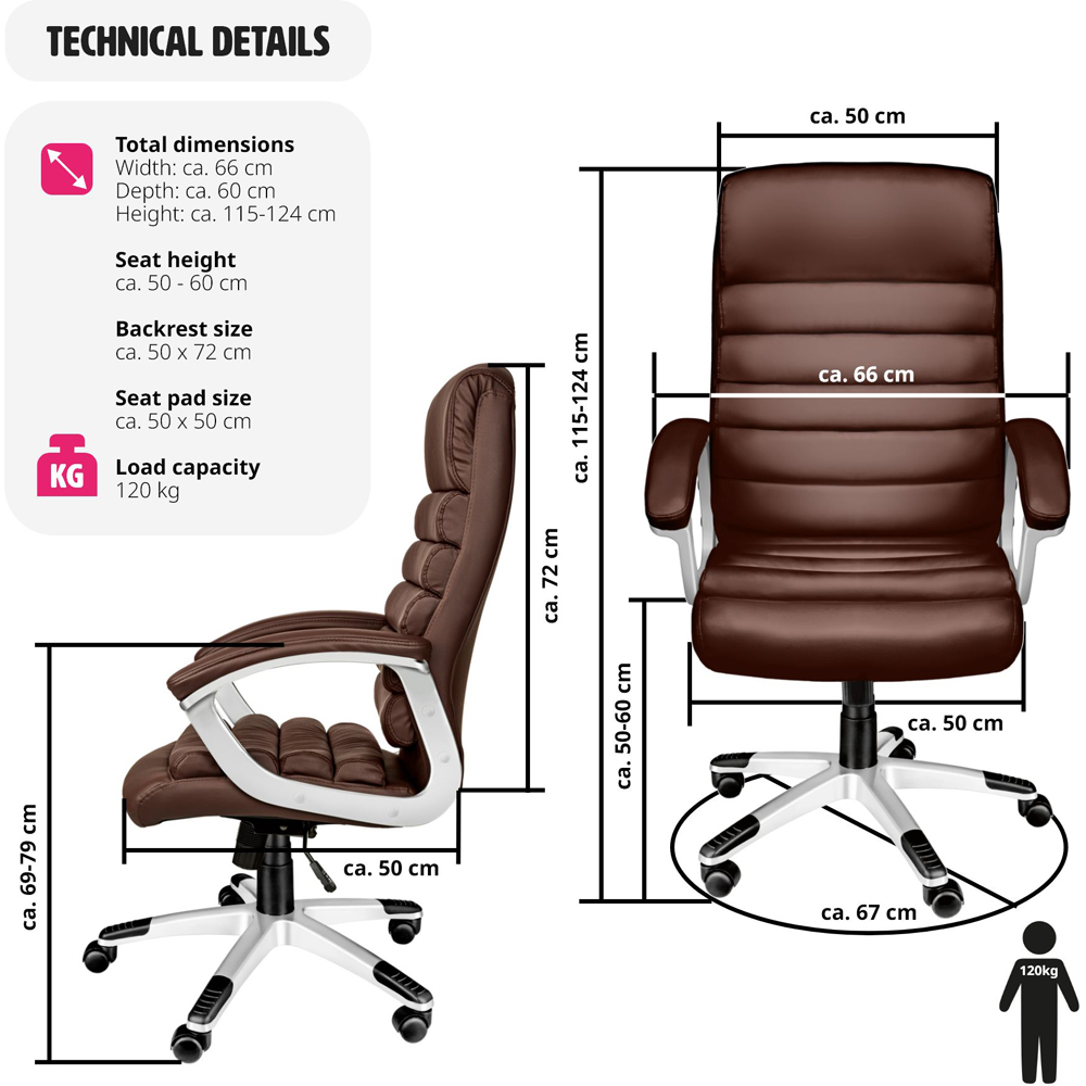 tectake Paul Brown Height Adjustable Padded Office Chair Image 9