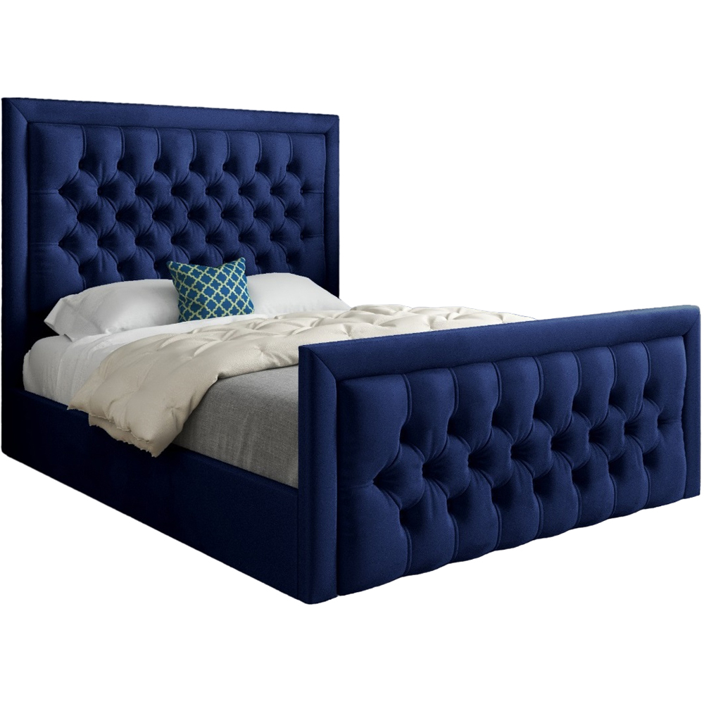 Rovigo Small Single Blue Soft Velvet Upholstered Bed Frame with Deep Buttoned Headboard Image 2