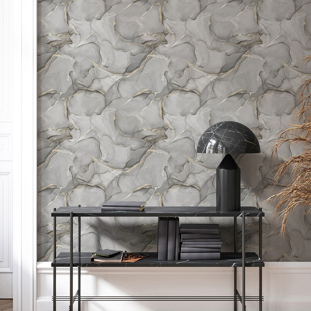 Muriva Elysian Marble Black and Gold Wallpaper Image 3