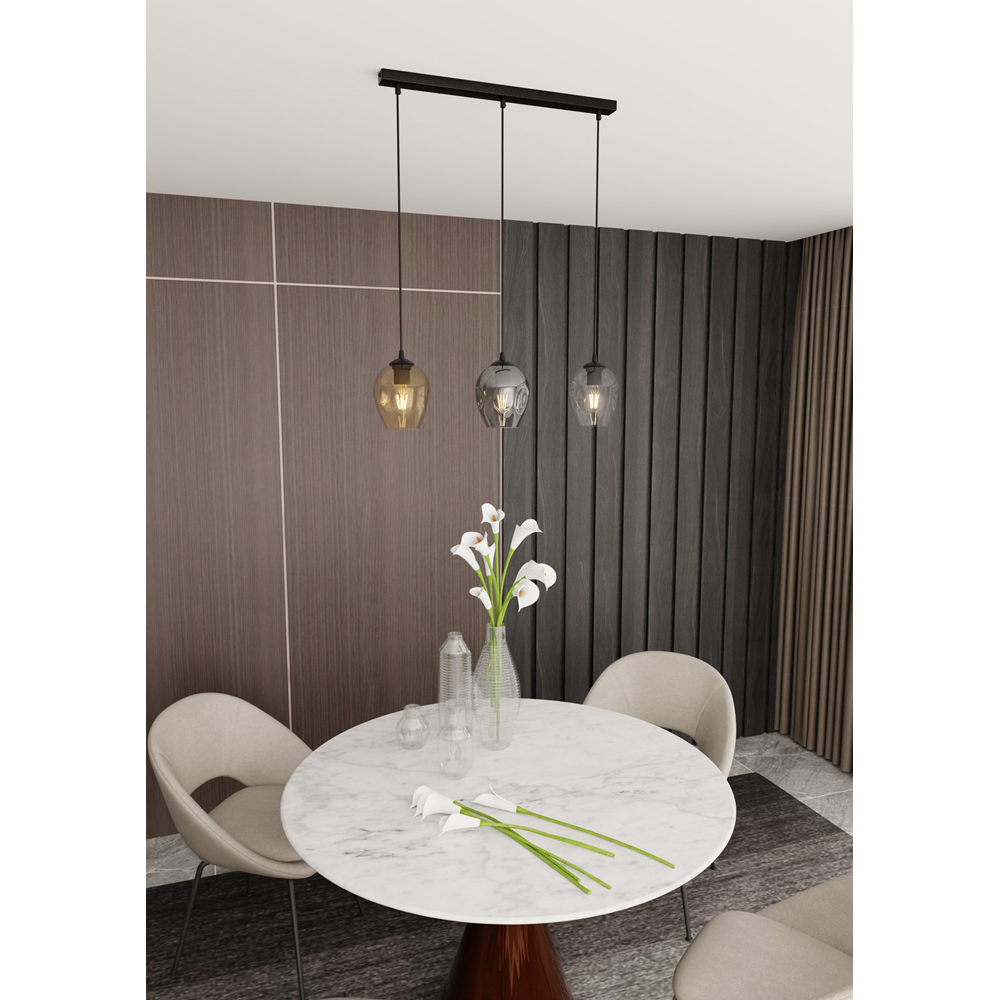 Emibig Istar 3 Light Transparent Graphite and Amber Shade Black E27 Ceiling Pendant Light Image 8