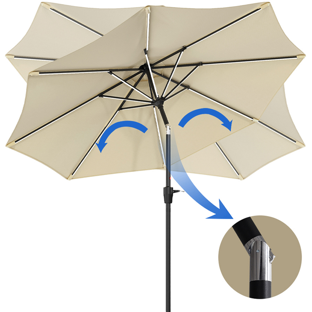 Living and Home Beige Solar LED Crank and Tilt Parasol with Resin Floral Base 3m Image 6