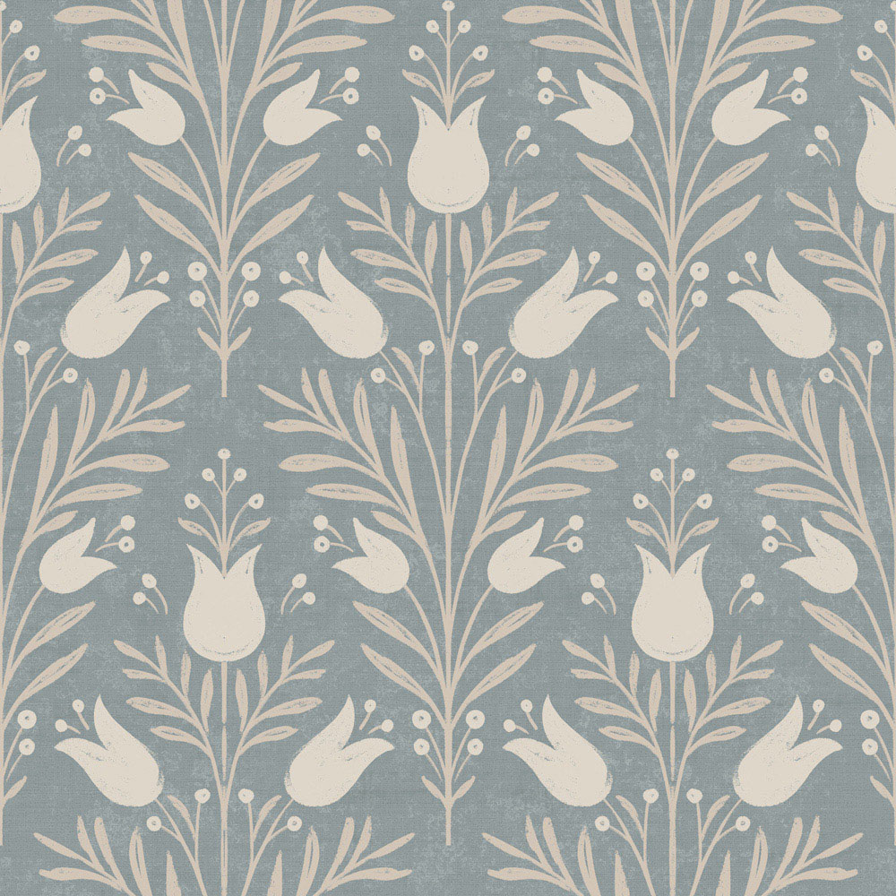 Esselle Home Heritage Tulip Chalky Blue Wallpaper Image 1