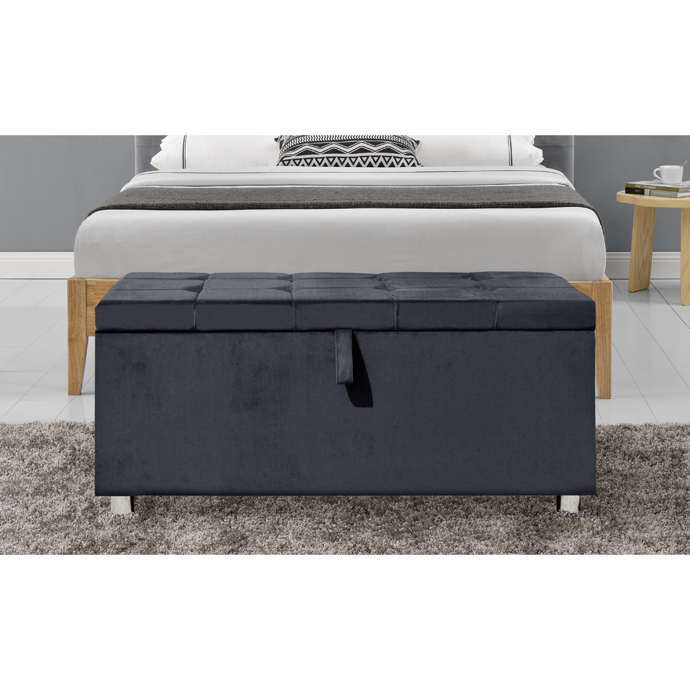 Brooklyn Double Grey Velvet 4 Drawer Bed Frame with Blanket Box Image 3