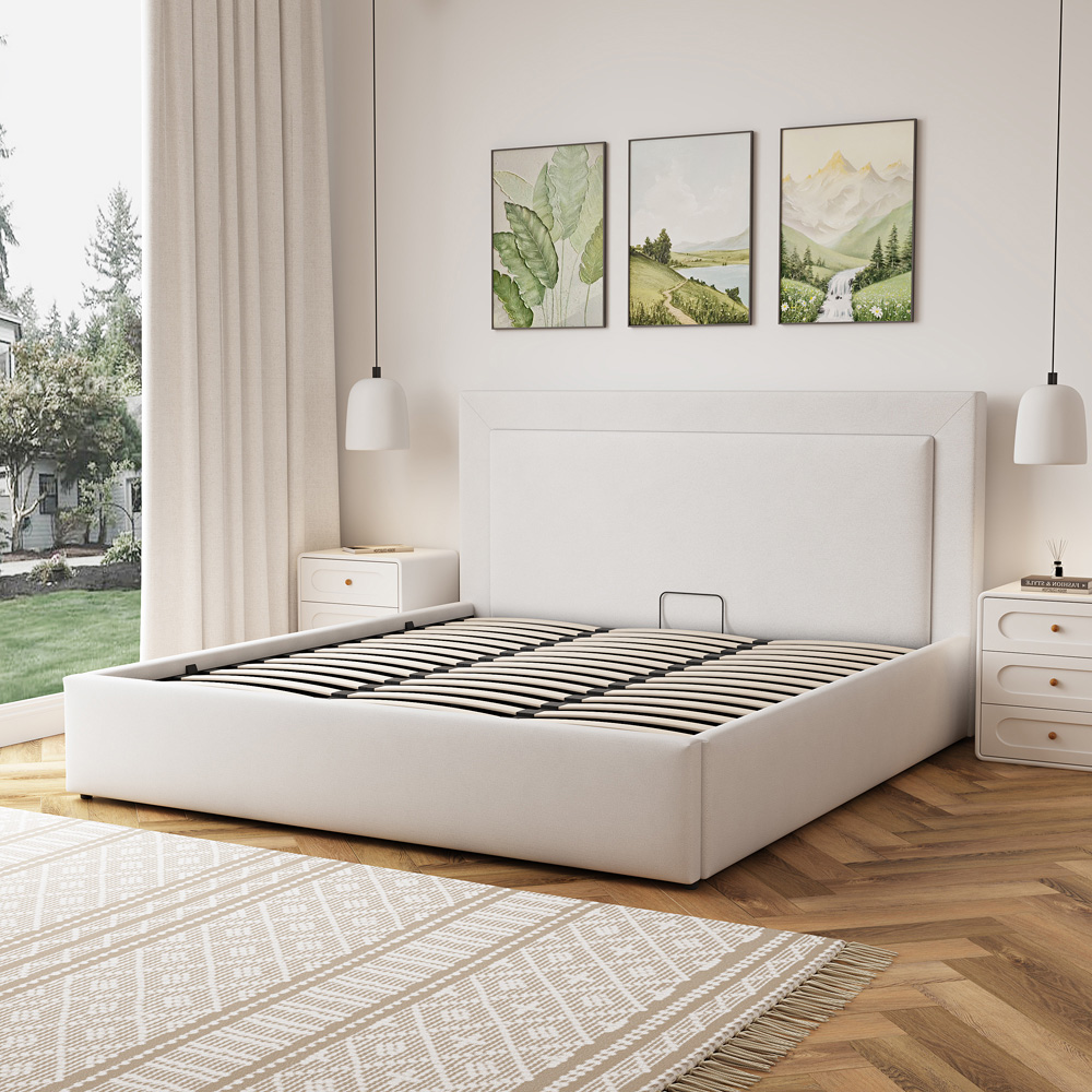 Artemis Home Weston Super King Size Beige Linen Upholstered Ottoman Bed Image 2