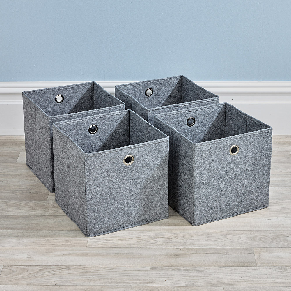 Home Source Fabric Felt Grey Blue Cube Storage Box 4 Pack Image 4