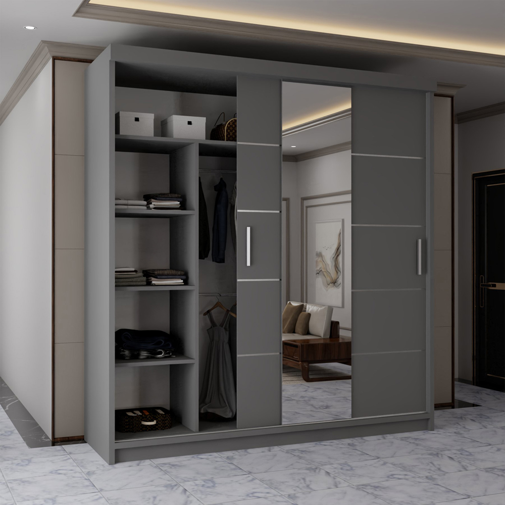 Sliding Wardrobes 4U 2 Sliding Door Grey Half Mirrored Wardrobe Image 3