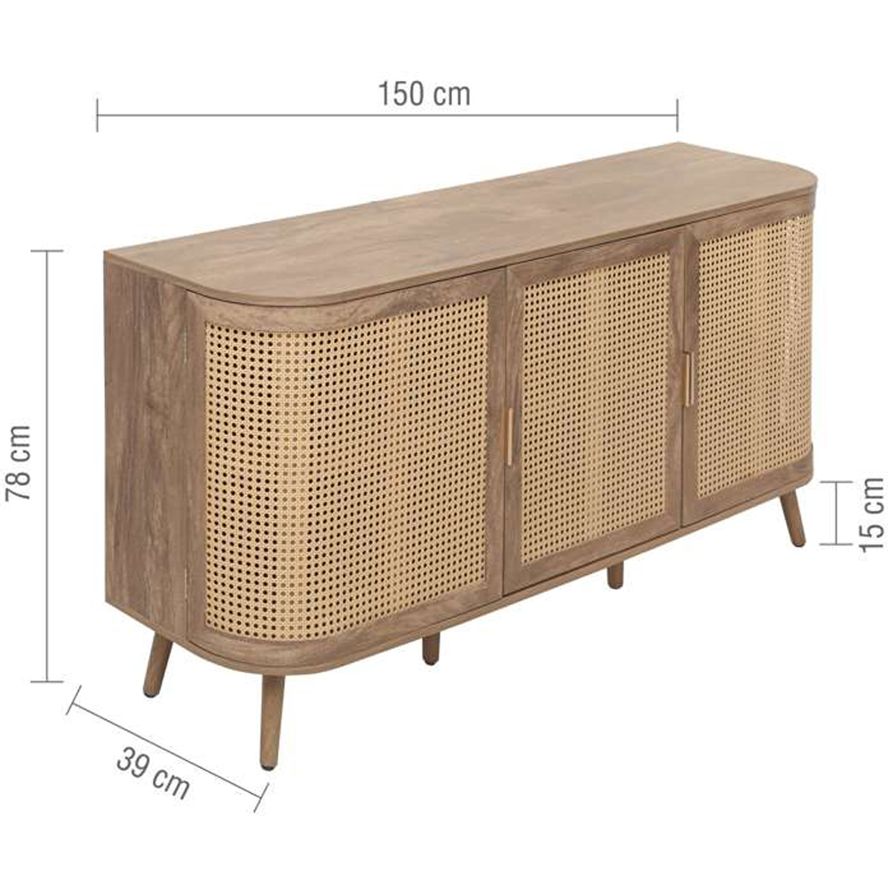 Birlea Noah 3 Door Rattan Effect Sideboard Image 9