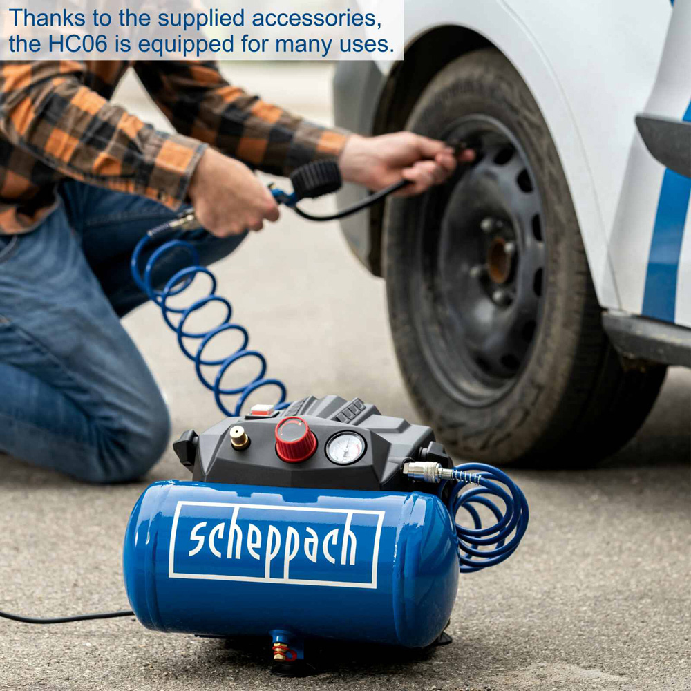 Scheppach HC06 6L Electric Air Compressor with 5m Hose and Accessory Kit 1200W Image 9