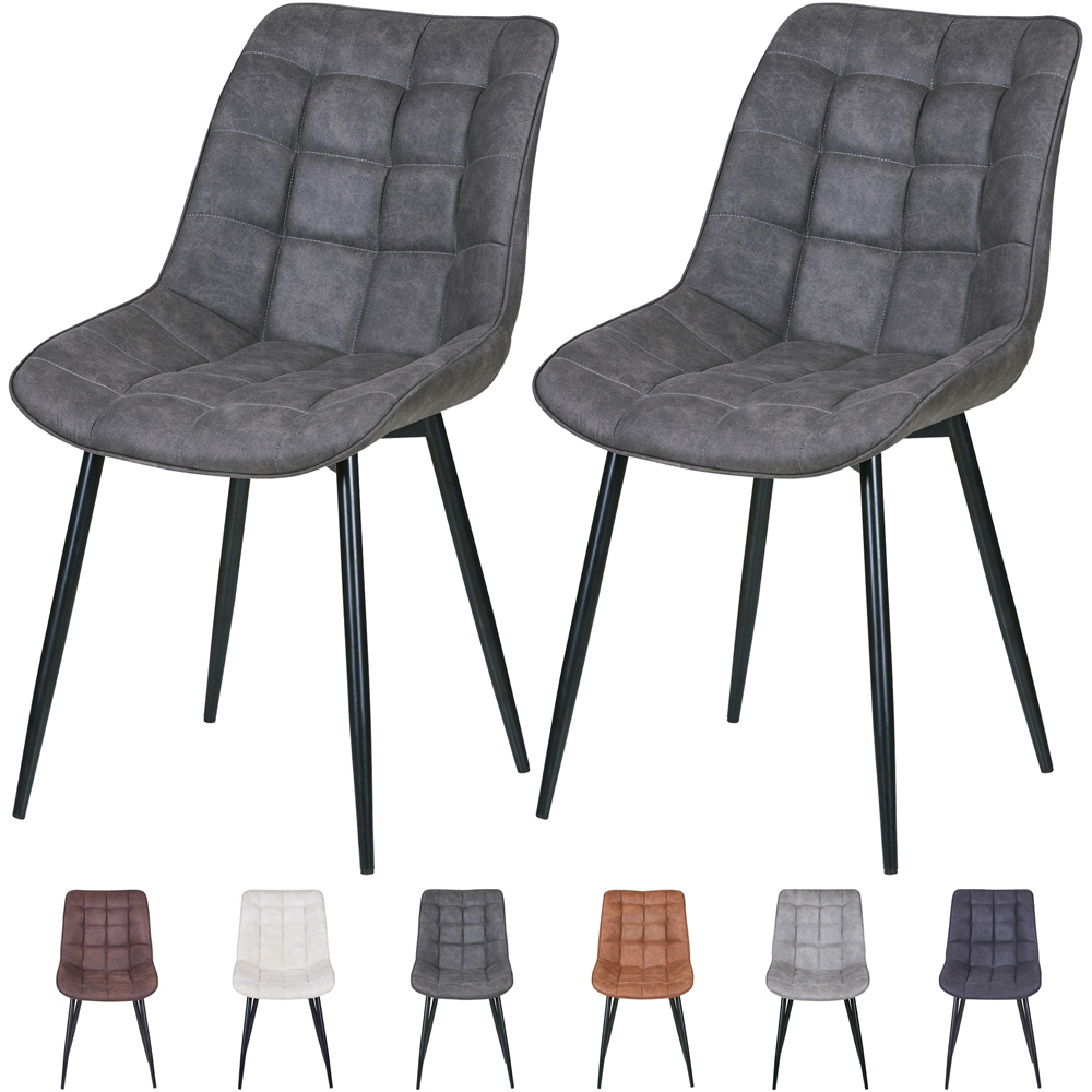 Alba Set of 2 Grey Suede Effect Plush Padded Dining Chairs Image 7