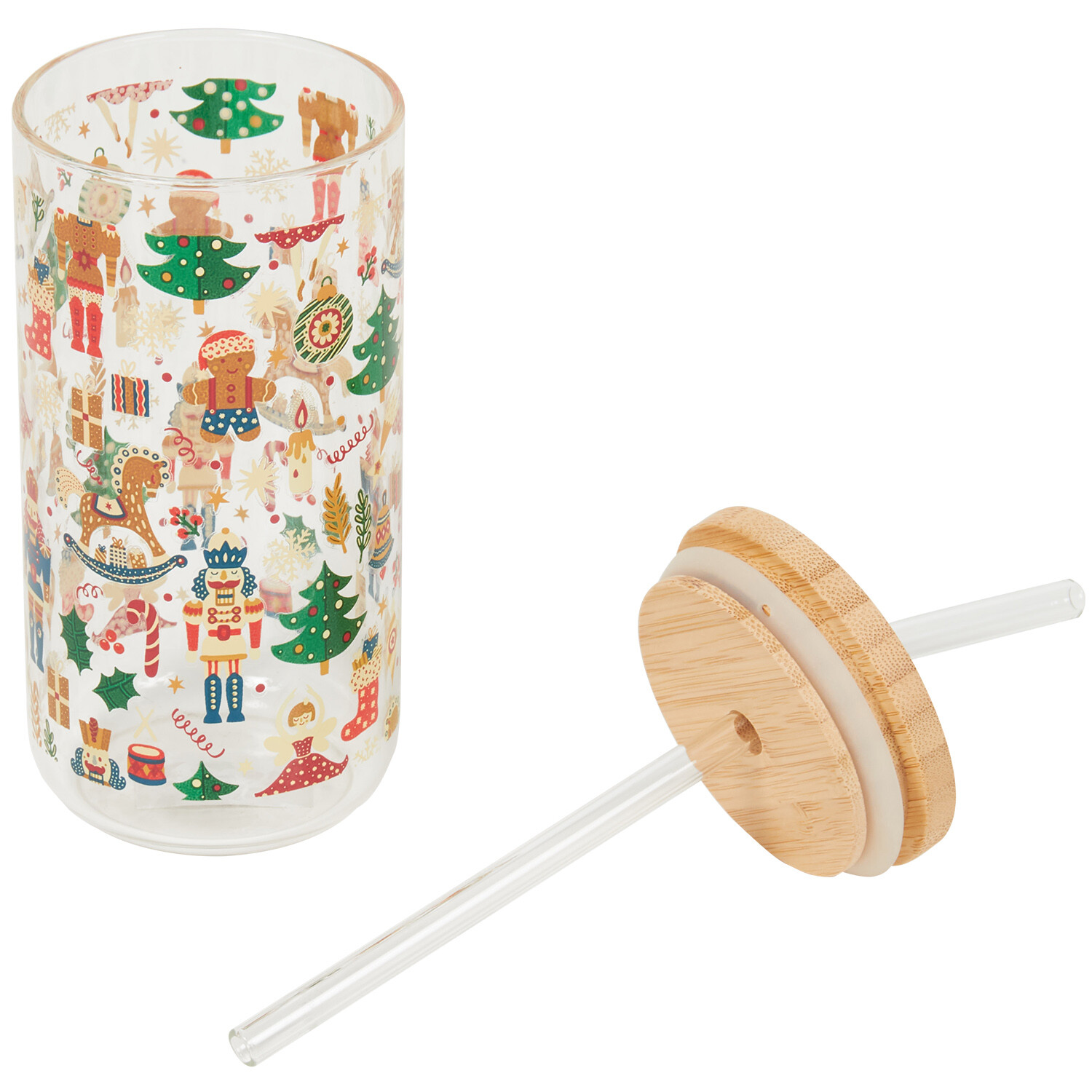 Xmas Drinking Jar with Bamboo Lid 550ml Image 2