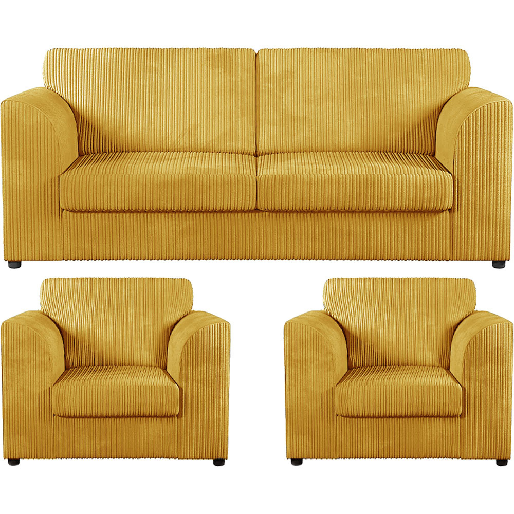 Luxor 5 Seater Mustard Jumbo Cord Full Back Sofa Suite Image 2