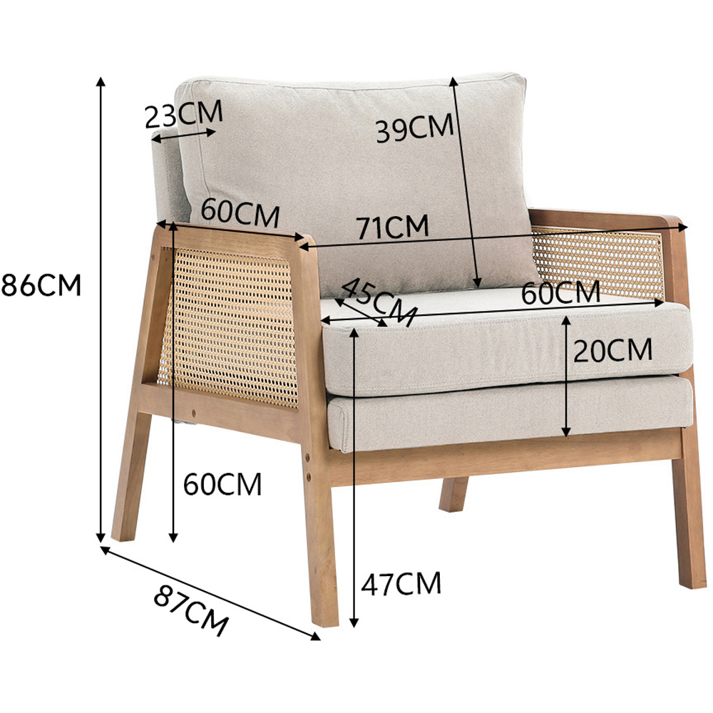 Living and Home Beige Fabric Cushion Mid Century Rattan Chair Image 7