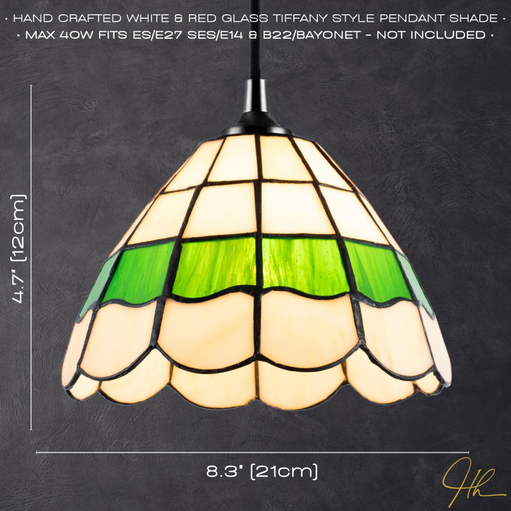 Happy Homewares Green and Amber Stained Glass Tiffany Pendant Lighting Shade Image 8