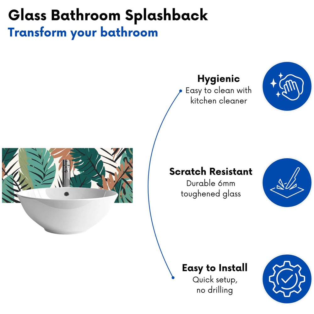 Warren Reed Designer Tropical Floral Leaves Green Brown Glass Bathroom Splashback 25 x 60cm Image 4