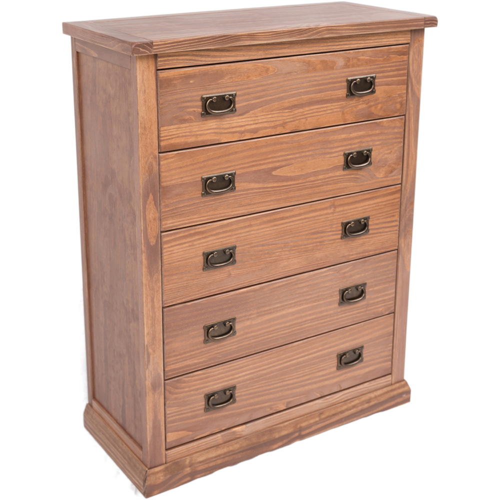 Cabinet Bits Tirolo 5 Drawer Brown Brass Drop Handle Chest of Drawers Image 4