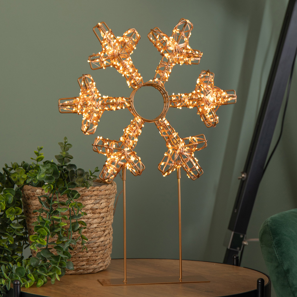 Samuel Alexander 720 Warm White LED Rose Gold Light Up Christmas Snowflake on Metal Stand 45cm Image 8