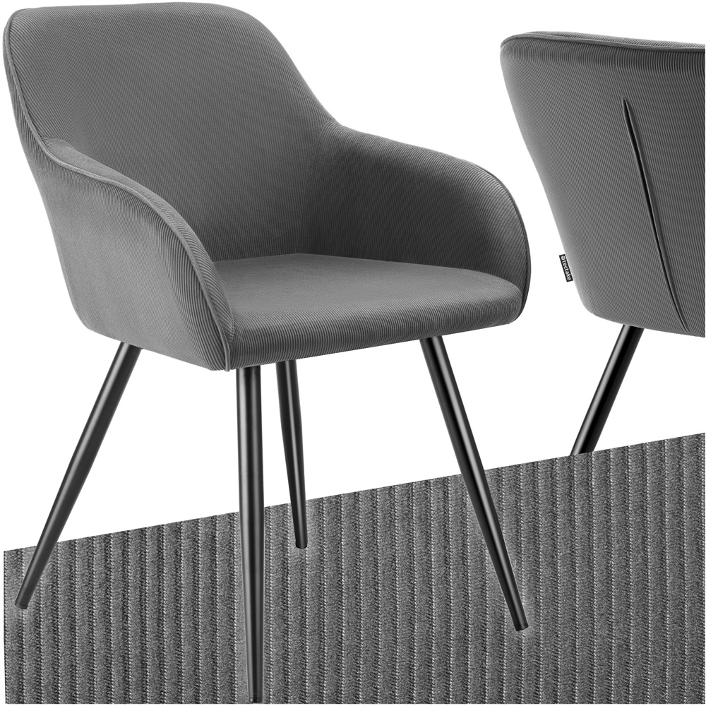 tectake Marilyn Grey and Black Corduroy Padded Dining Chair Image 2