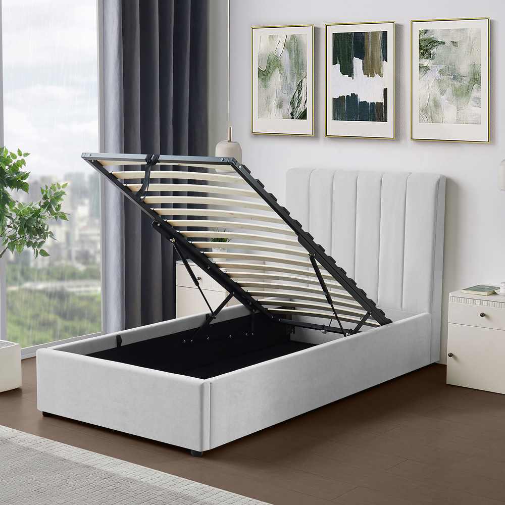 Brooklyn Evelynne Single Light Grey Linen Ottoman Bed Image 3