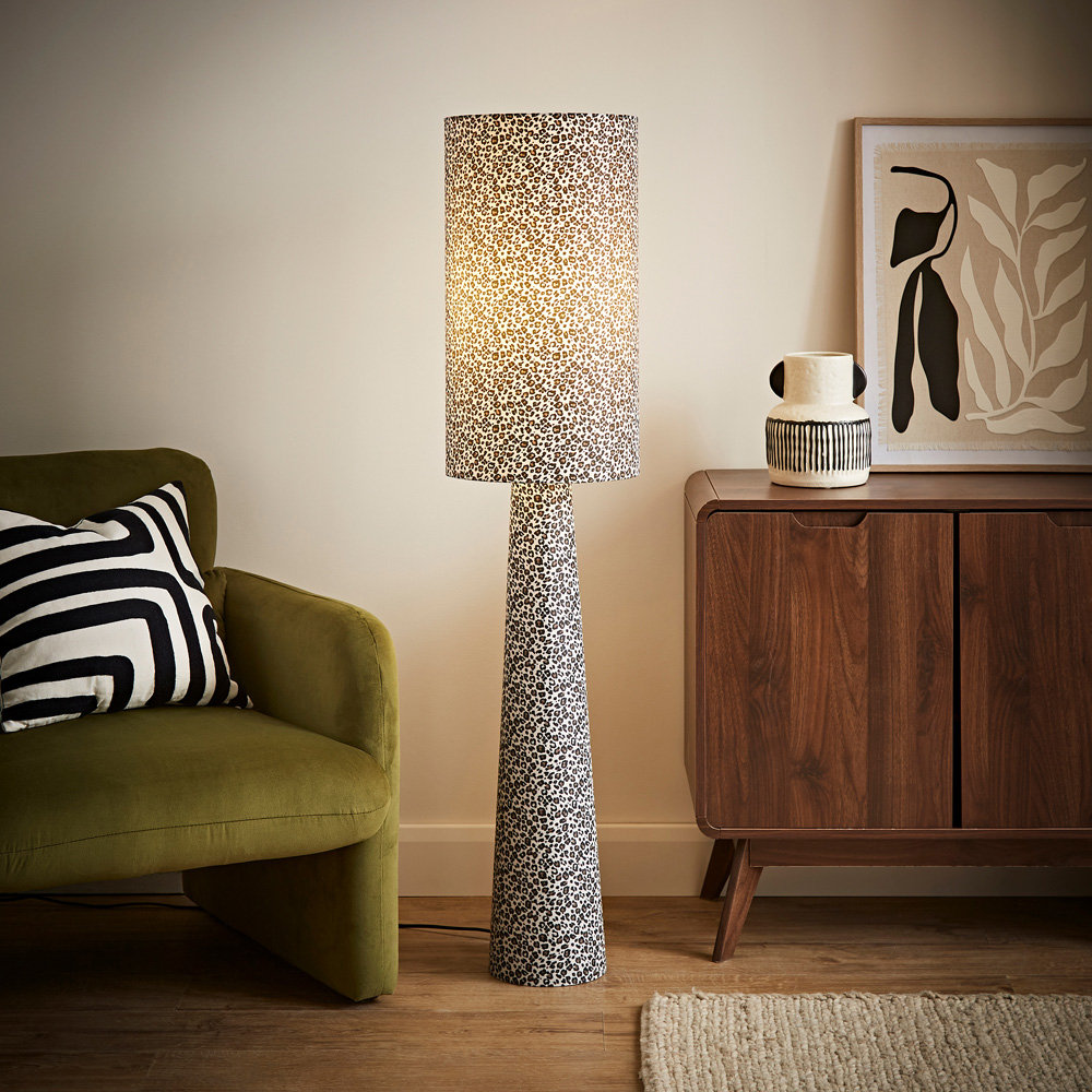 ValueLights Bertie Leopard Print Full Fabric Midi LED Floor Lamp Image 2