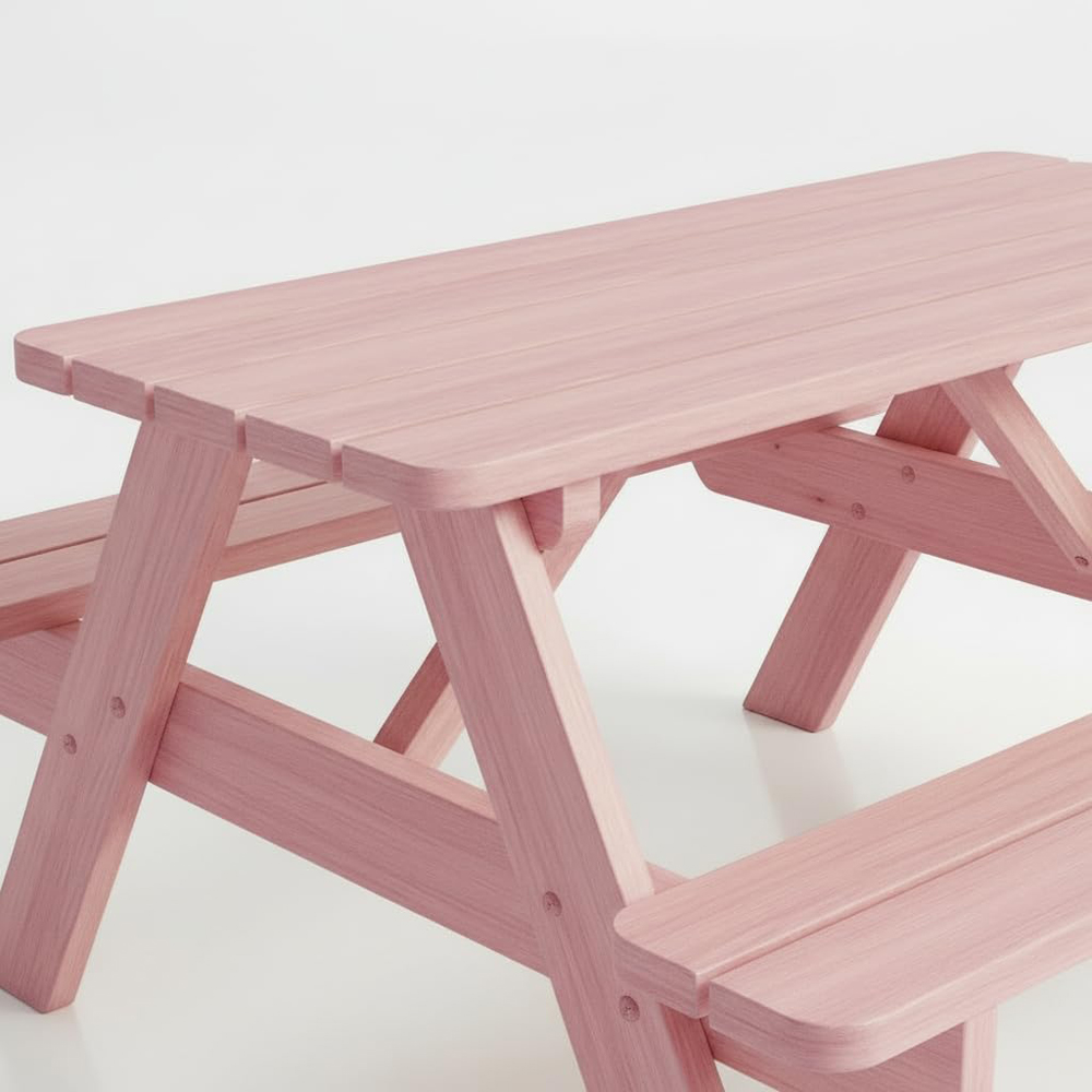 AMATA Children's Powder Pink Classic Wooden Picnic Table Image 3
