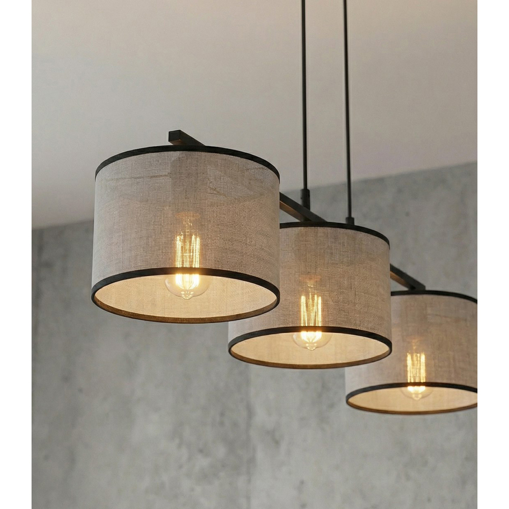 Emibig Eco 3 Light Grey Cylindrical Shade Black E27 Ceiling Pendant Light Image 4