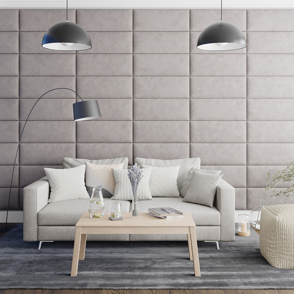 Aspire EasyMount Silver Plush Velvet Upholstered Wall Mounted Headboard Panels 4 Pack Image 3