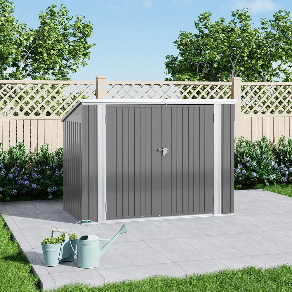 H&O Direct 5.8 x 3.4ft Grey Metal Pent Garden Storage Shed with Hinged Lid Image 3