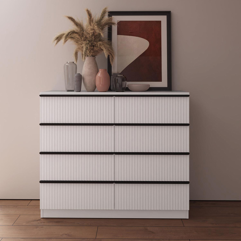 FWStyle Lania 8 Drawer White Scalloped Ripple Effect Chest of Drawers Image 5